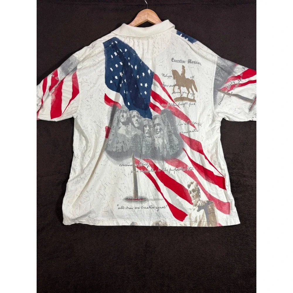RedHead Mens 2X Americana Polo Shirt USA Flag Mount Rushmore All‎ Over Print EUC